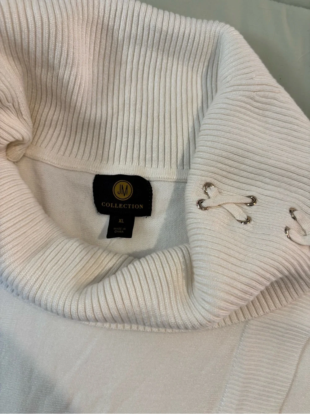 JM Collection Cream Cowl-Neck Sweater with Button Detail